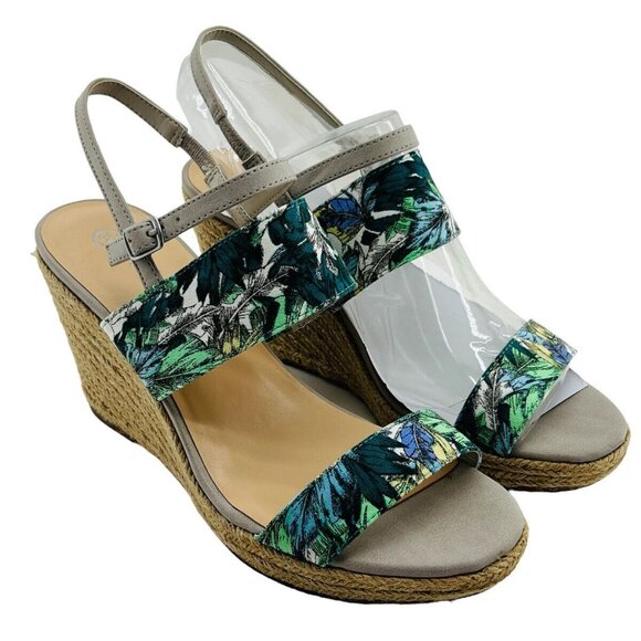 Bella Vita Womens 9 WW Floral Espadrille Grayson Wedge Sandals With Buckle Tropi - Picture 2 of 13